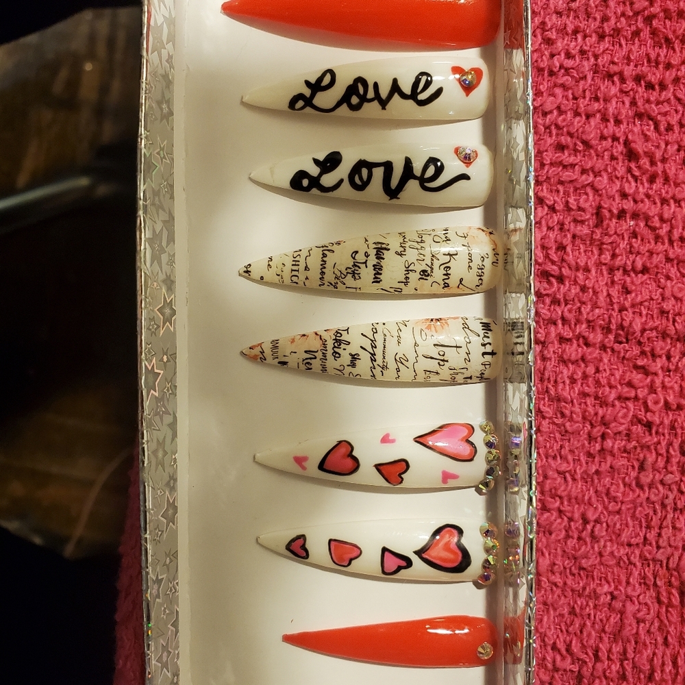 Valentines day hand painted press on nails